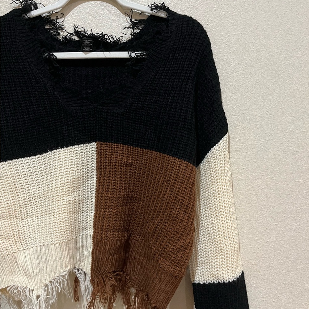 Rue21 Distressed Color Block Waffle Knit Sweater Size XS